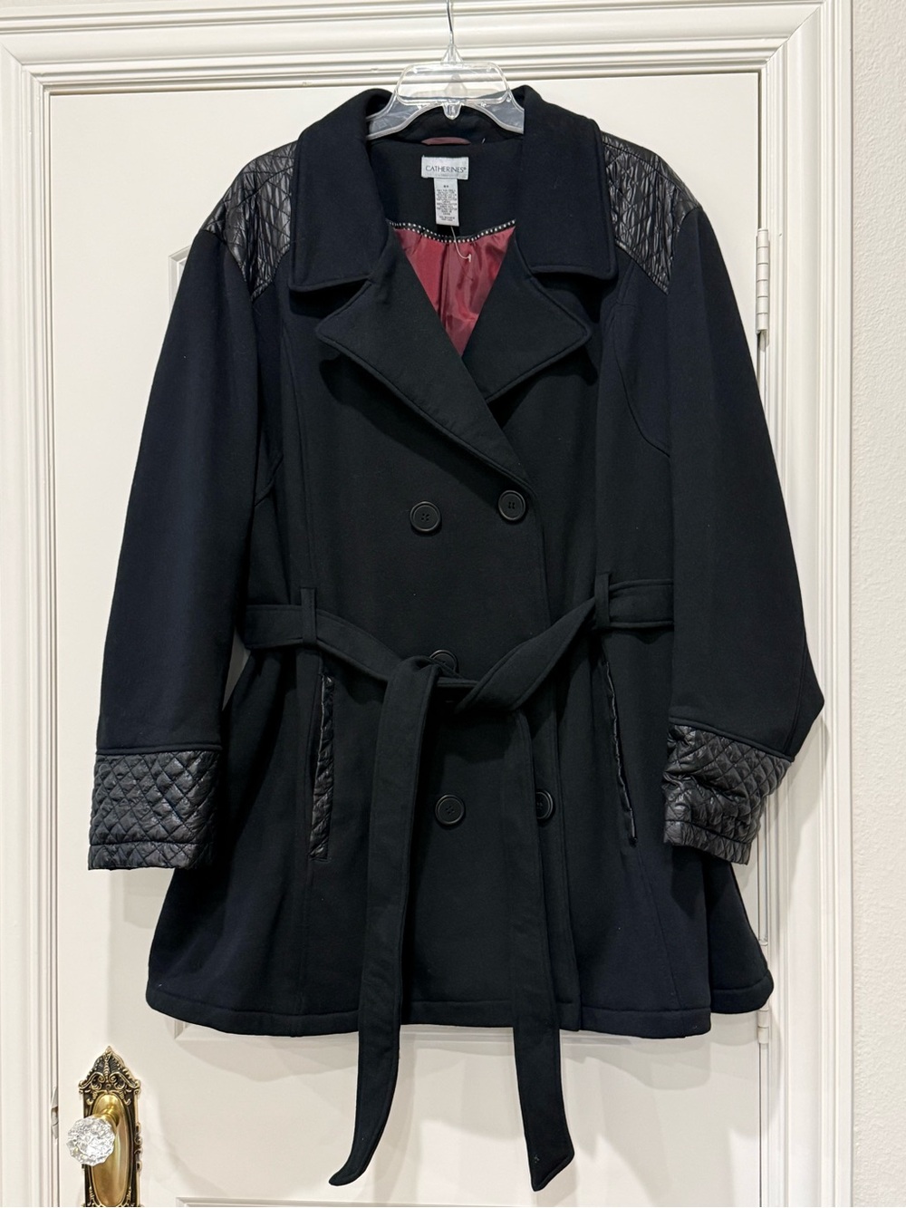 CATHERINES Black Peacoat Quilted Details Machine Washable 5X Cotton Blend